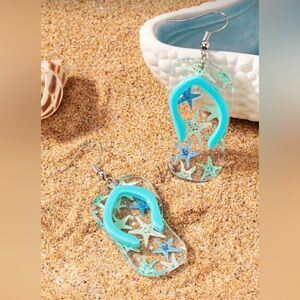 Summer Ocean Beach Flip Flops Starfish Dangle Drop Earrings 🐚